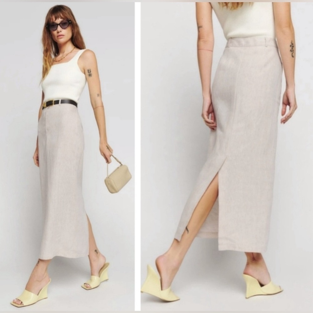 Reformation Neutral Beige Linen-Blend Maxi Skirt